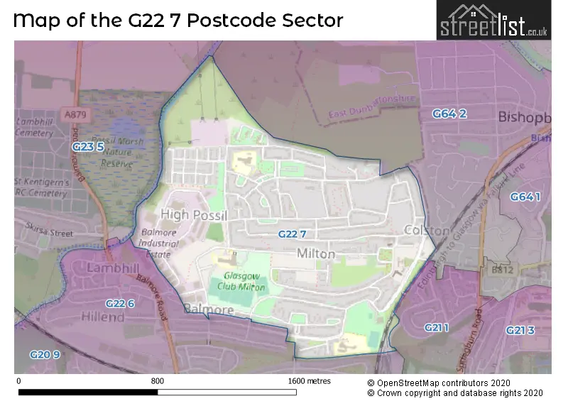Map of the G22 7 and surrounding postcode sector