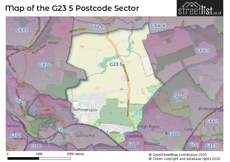 Map of the G23 5 and surrounding postcode sector