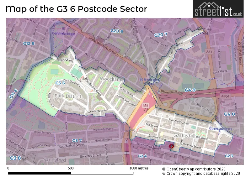 Map of the G3 6 and surrounding postcode sector