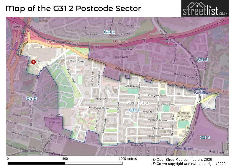 Map of the G31 2 and surrounding postcode sector