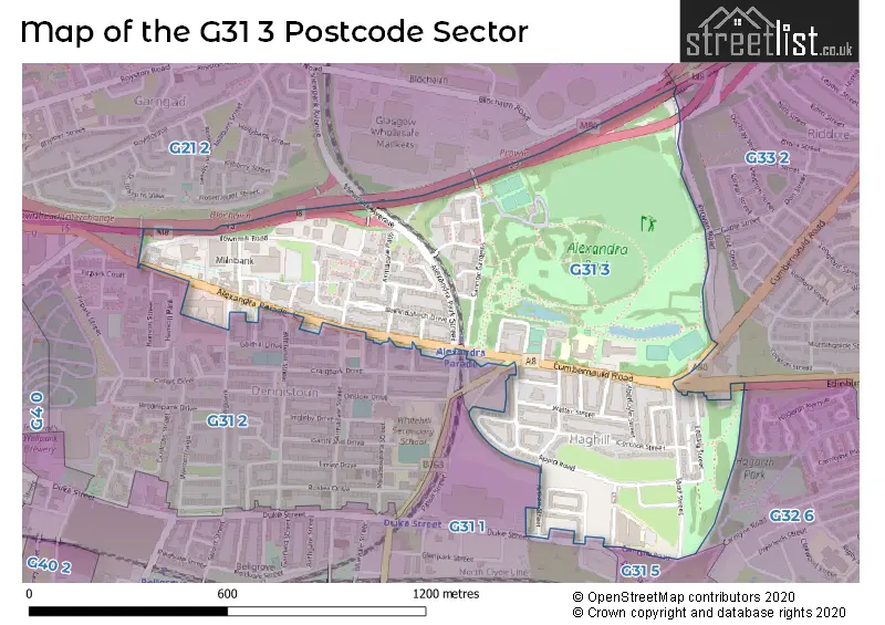 Map of the G31 3 and surrounding postcode sector