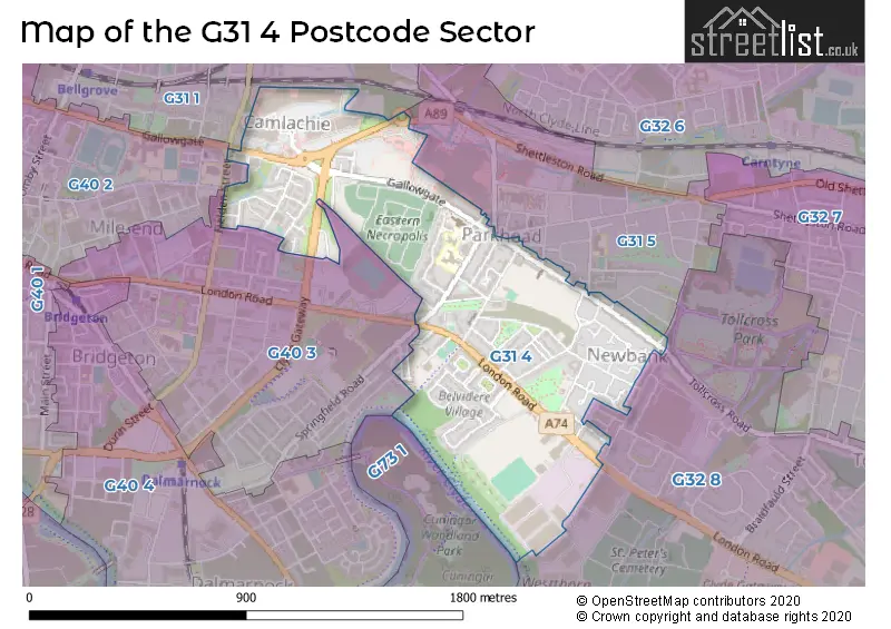 Map of the G31 4 and surrounding postcode sector