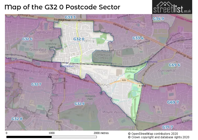 Map of the G32 0 and surrounding postcode sector