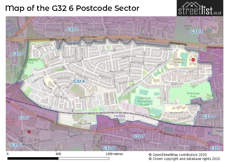 Map of the G32 6 and surrounding postcode sector