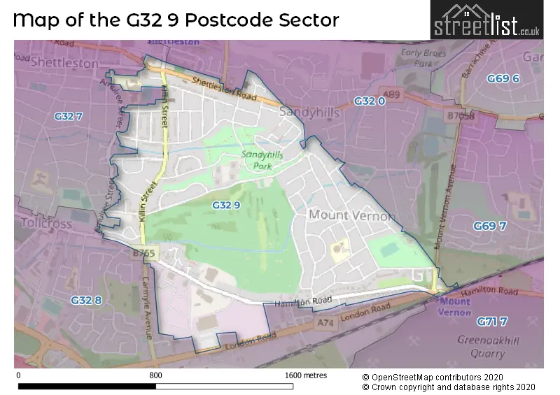 Map of the G32 9 and surrounding postcode sector