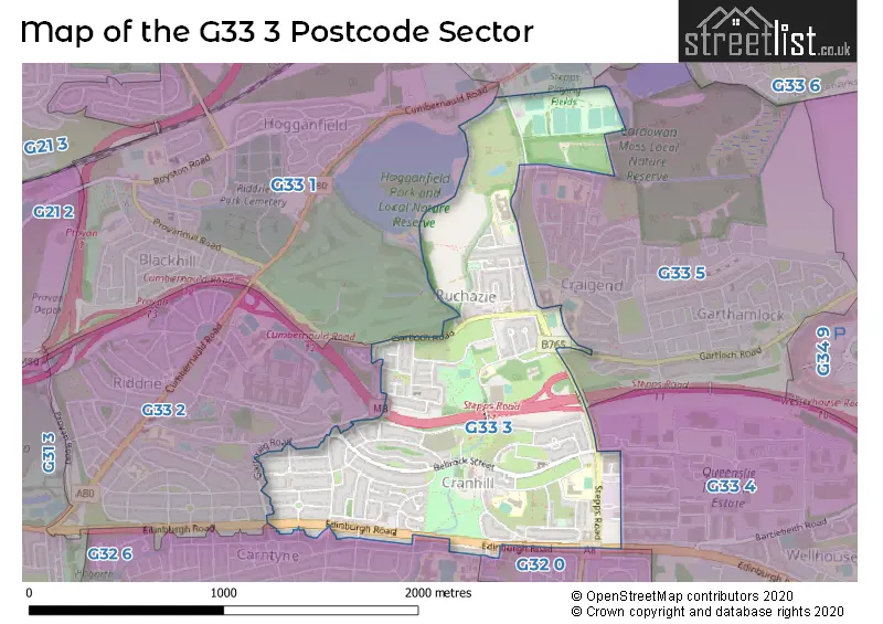 Map of the G33 3 and surrounding postcode sector