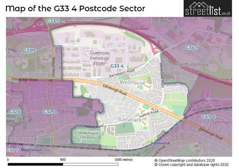 Map of the G33 4 and surrounding postcode sector