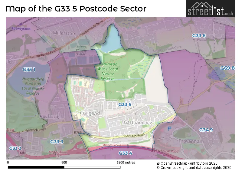 Map of the G33 5 and surrounding postcode sector