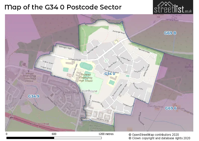 Map of the G34 0 and surrounding postcode sector