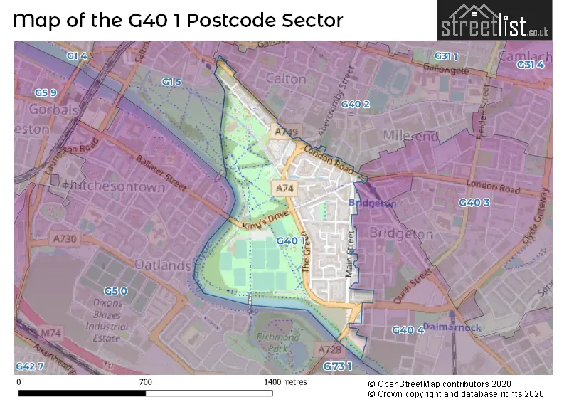 Map of the G40 1 and surrounding postcode sector