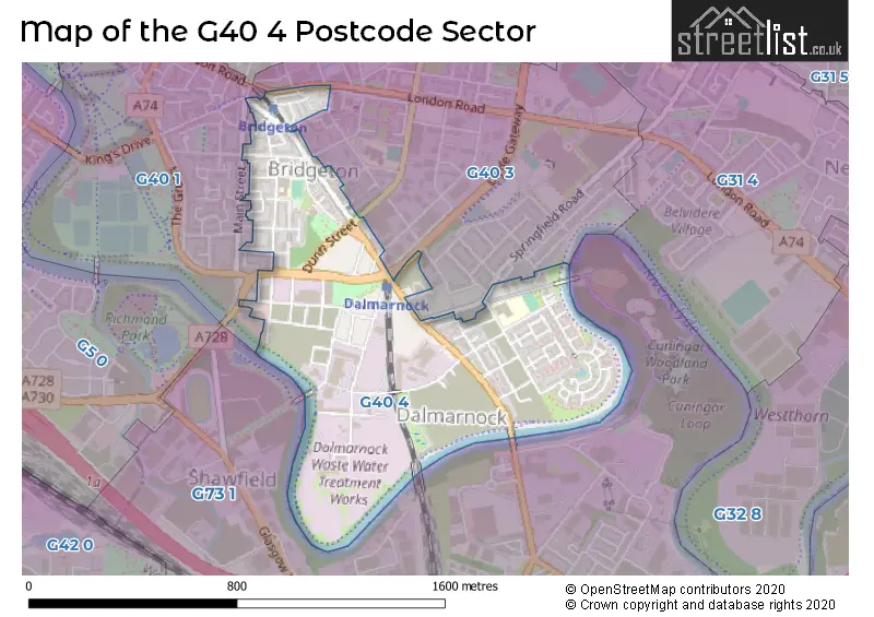 Map of the G40 4 and surrounding postcode sector