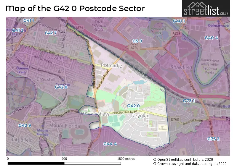 Map of the G42 0 and surrounding postcode sector