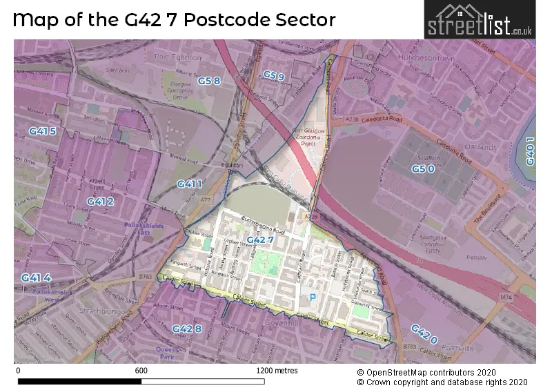 Map of the G42 7 and surrounding postcode sector