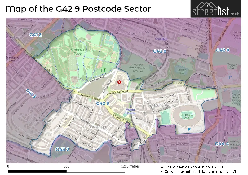 Map of the G42 9 and surrounding postcode sector