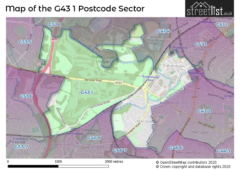 Map of the G43 1 and surrounding postcode sector