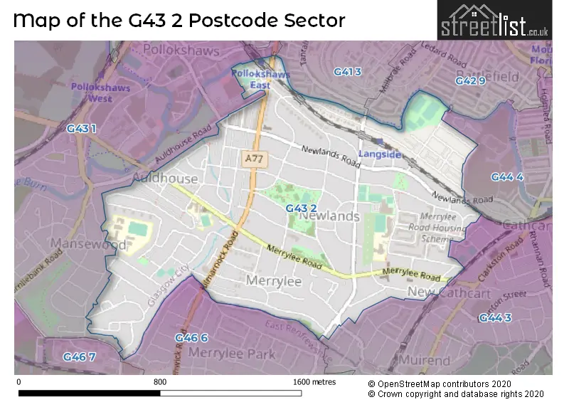 Map of the G43 2 and surrounding postcode sector