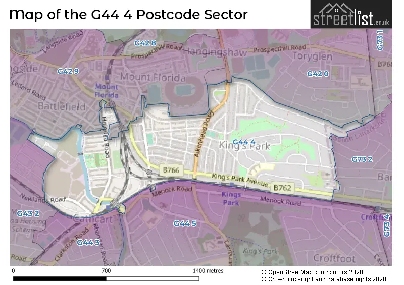 Map of the G44 4 and surrounding postcode sector