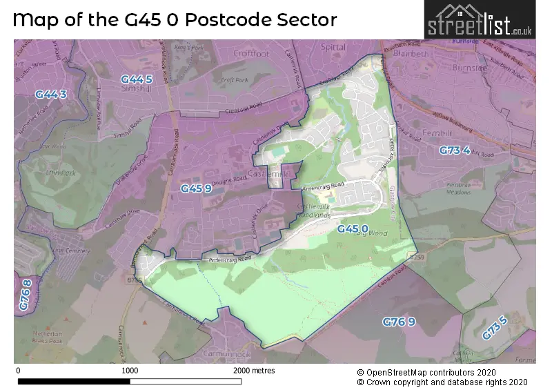 Map of the G45 0 and surrounding postcode sector