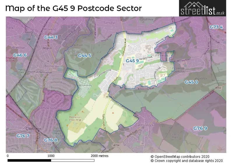 Map of the G45 9 and surrounding postcode sector