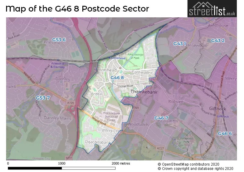 Map of the G46 8 and surrounding postcode sector