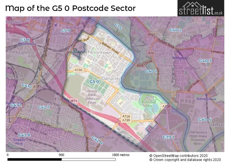 Map of the G5 0 and surrounding postcode sector
