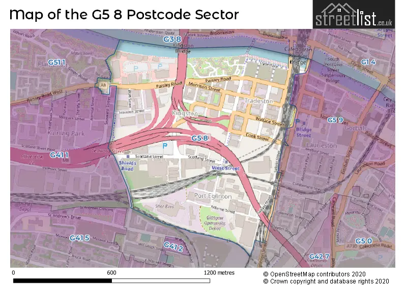 Map of the G5 8 and surrounding postcode sector