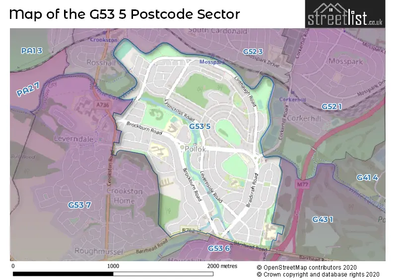 Map of the G53 5 and surrounding postcode sector