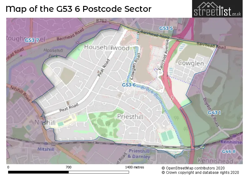 Map of the G53 6 and surrounding postcode sector