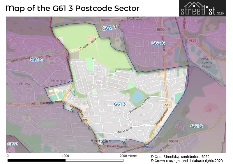 Map of the G61 3 and surrounding postcode sector