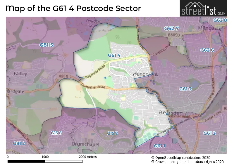 Map of the G61 4 and surrounding postcode sector