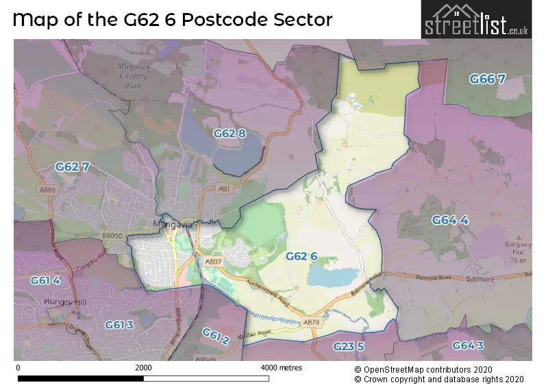 Map of the G62 6 and surrounding postcode sector