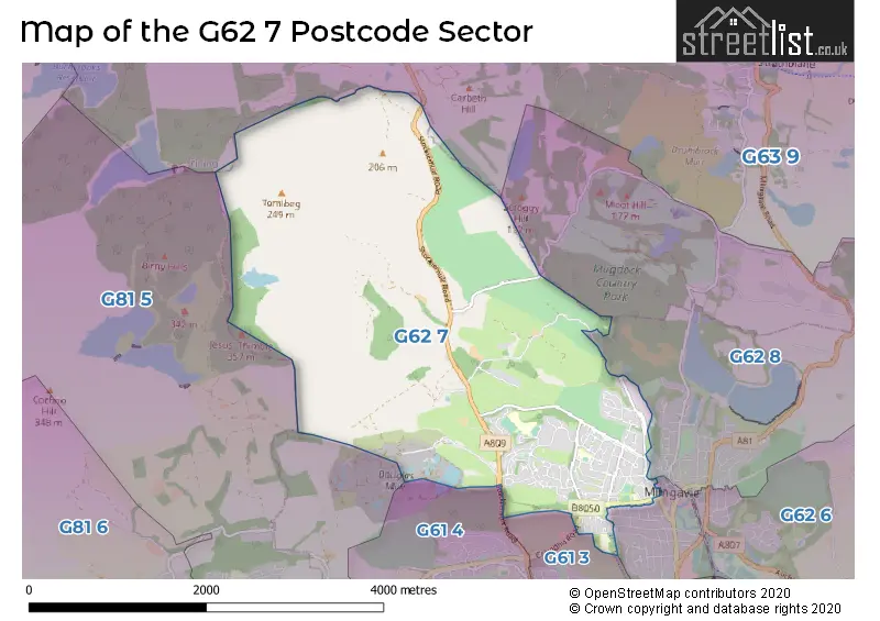 Map of the G62 7 and surrounding postcode sector