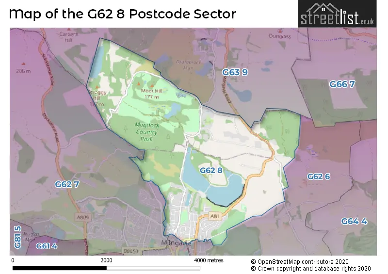Map of the G62 8 and surrounding postcode sector