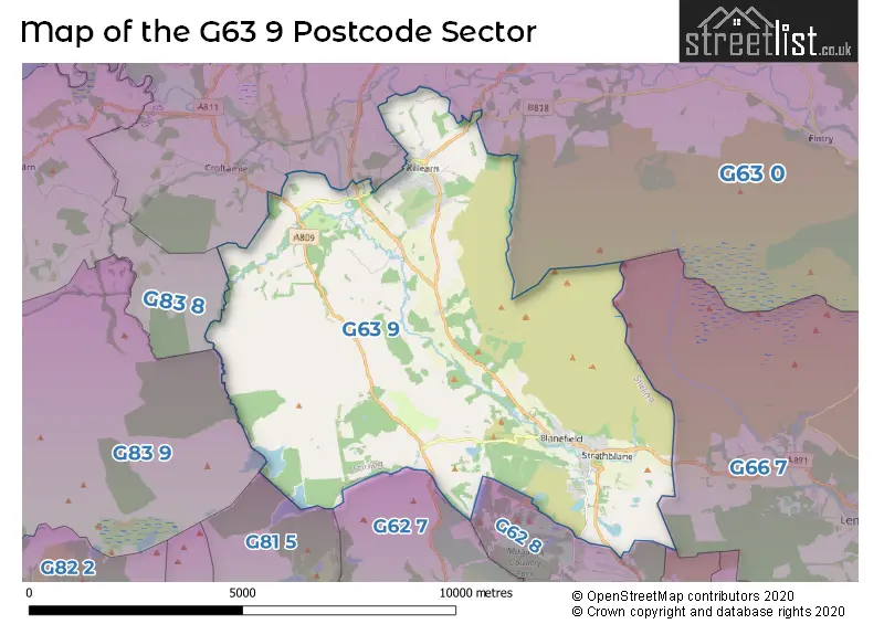 Map of the G63 9 and surrounding postcode sector