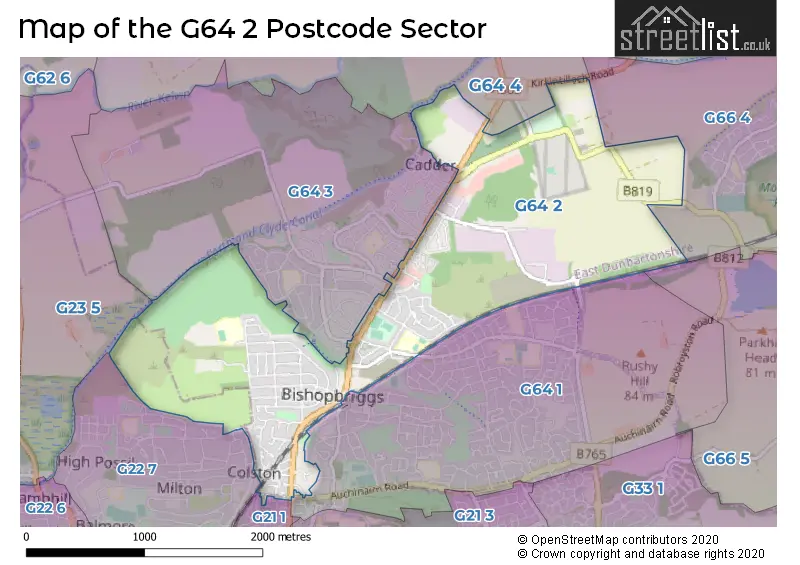 Map of the G64 2 and surrounding postcode sector