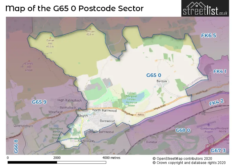 Map of the G65 0 and surrounding postcode sector