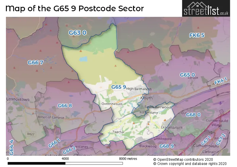 Map of the G65 9 and surrounding postcode sector