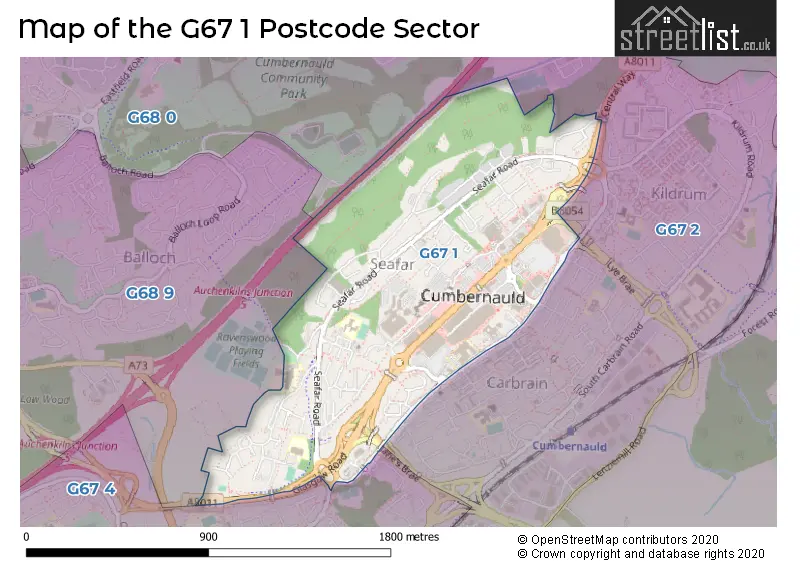 Map of the G67 1 and surrounding postcode sector