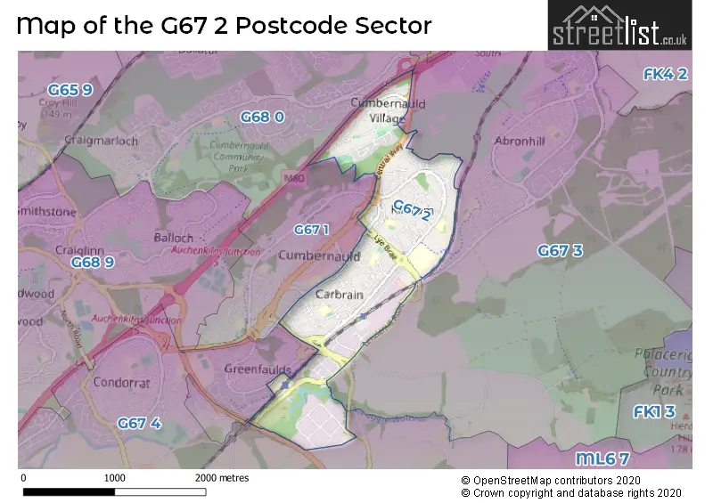 Map of the G67 2 and surrounding postcode sector