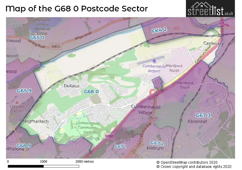 Map of the G68 0 and surrounding postcode sector