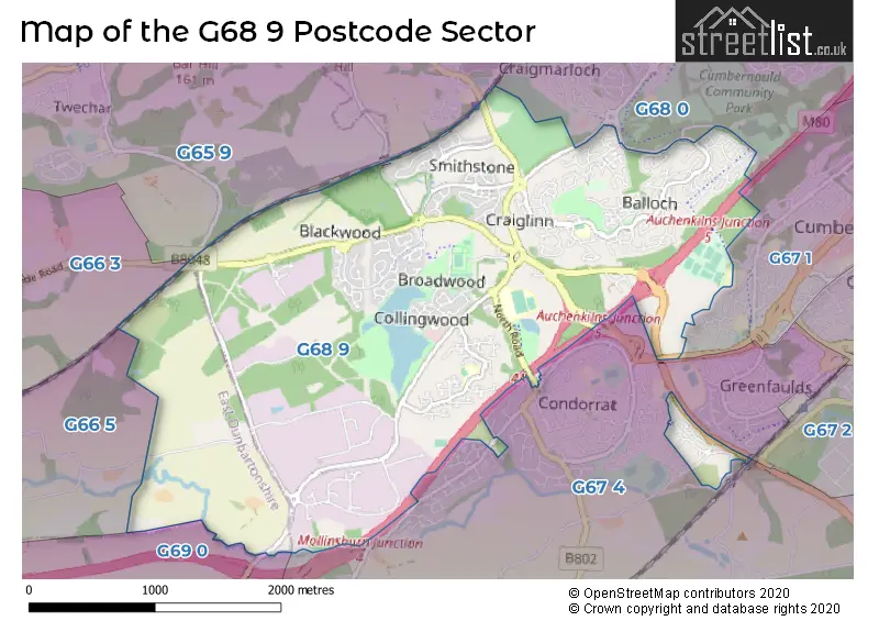 Map of the G68 9 and surrounding postcode sector