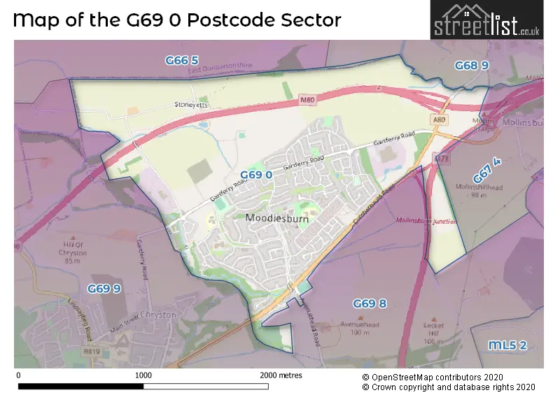 Map of the G69 0 and surrounding postcode sector