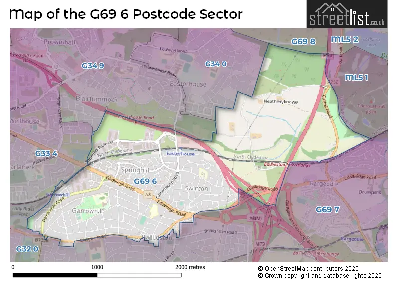 Map of the G69 6 and surrounding postcode sector