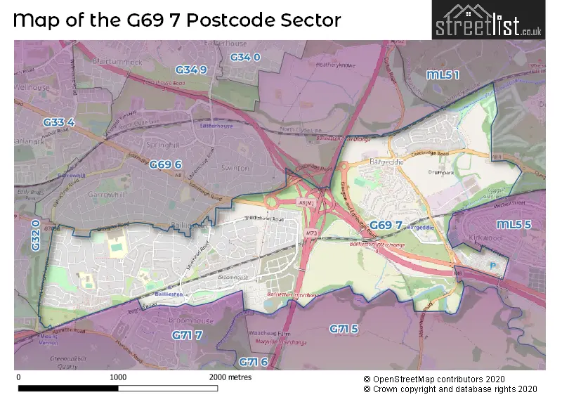 Map of the G69 7 and surrounding postcode sector