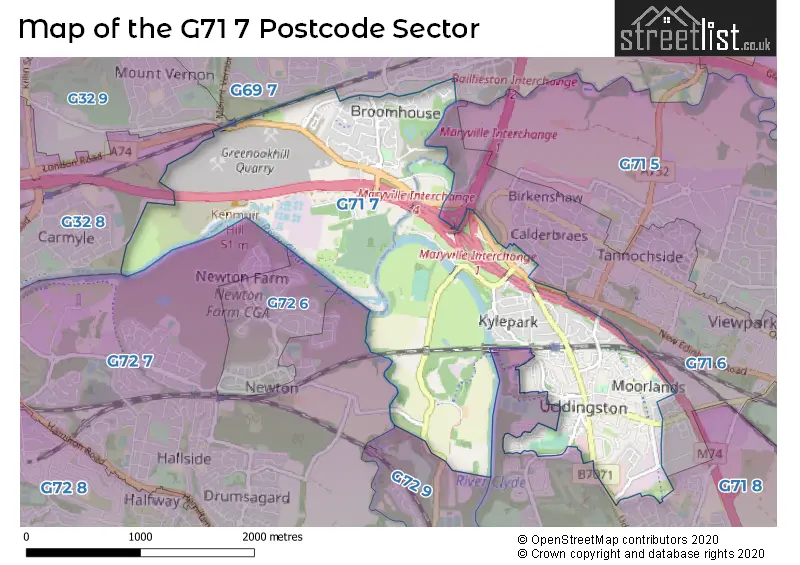 Map of the G71 7 and surrounding postcode sector