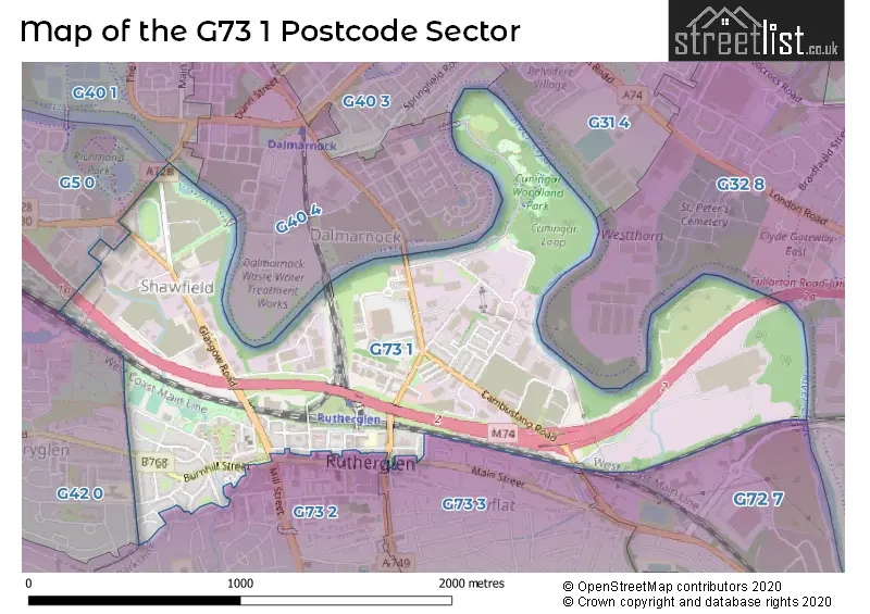 Map of the G73 1 and surrounding postcode sector