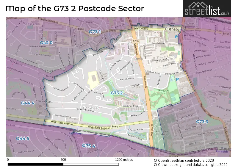 Map of the G73 2 and surrounding postcode sector