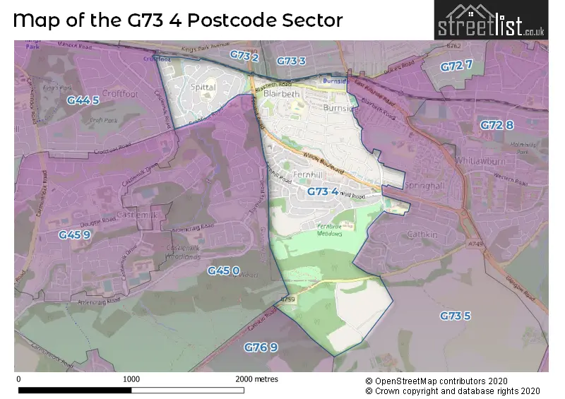 Map of the G73 4 and surrounding postcode sector