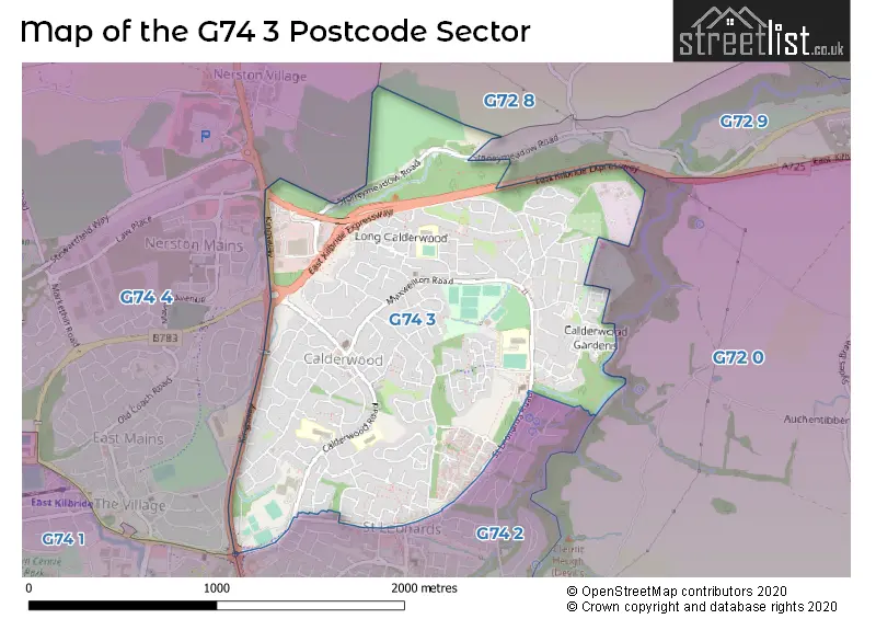 Map of the G74 3 and surrounding postcode sector