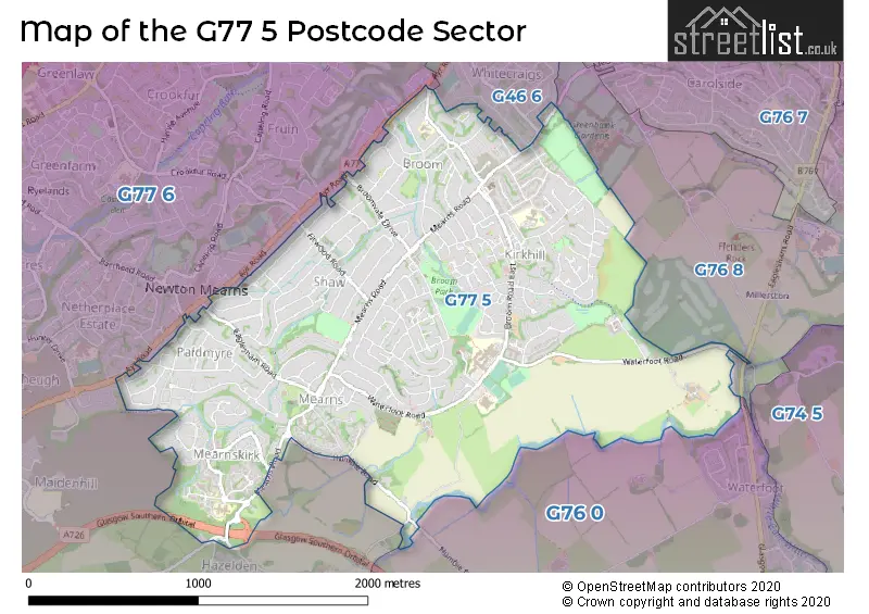 Map of the G77 5 and surrounding postcode sector